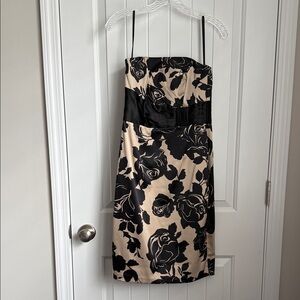 White House Black Market Strapless Black and Cream Floral Dress